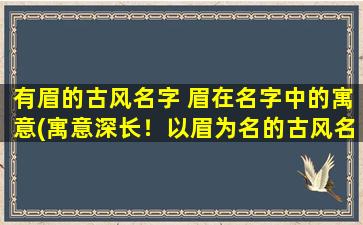 有眉的古风名字 眉在名字中的寓意(寓意深长！以眉为名的古风名字大全，带你开启独特人生之旅！)